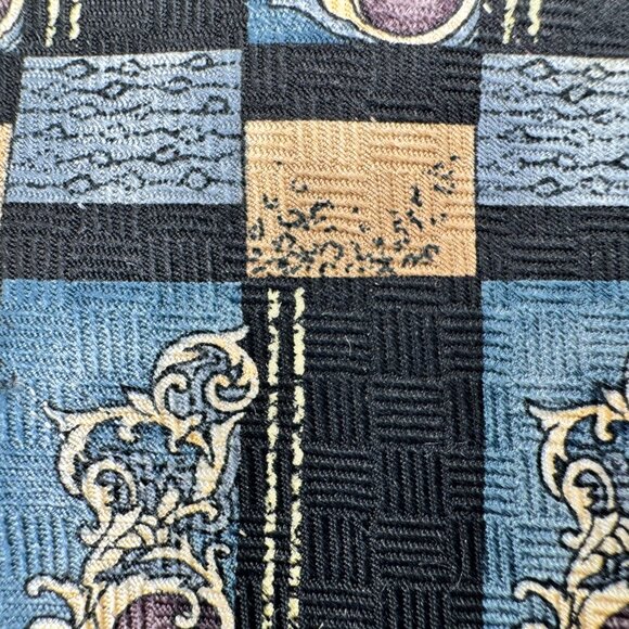 Christian Dior Silk Abstract Tie โ Blue & Yellow 1990s Made in Canada - Picture 5 of 6